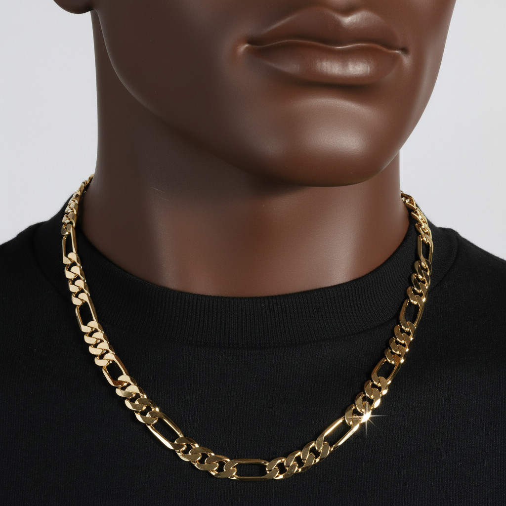 Italy Figaro Chain Link 14K Gold Plated 8mm 24″ Hip Hop Fashion For Men’ & Women