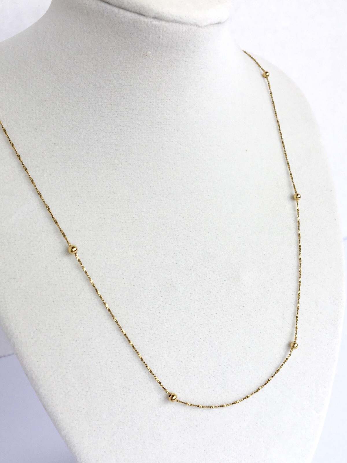 14K Solid Gold Italy Satellite Bead Chain Necklace 20.5” Twisted Dainty