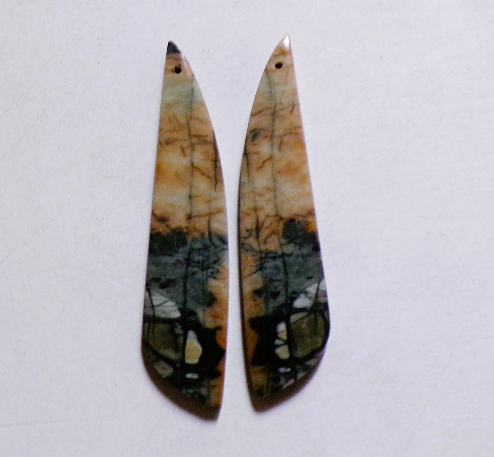 46.35 Cts Natural Picasso Jasper Drilled Cabochon Match Pair Gemstone 56.6X13MM