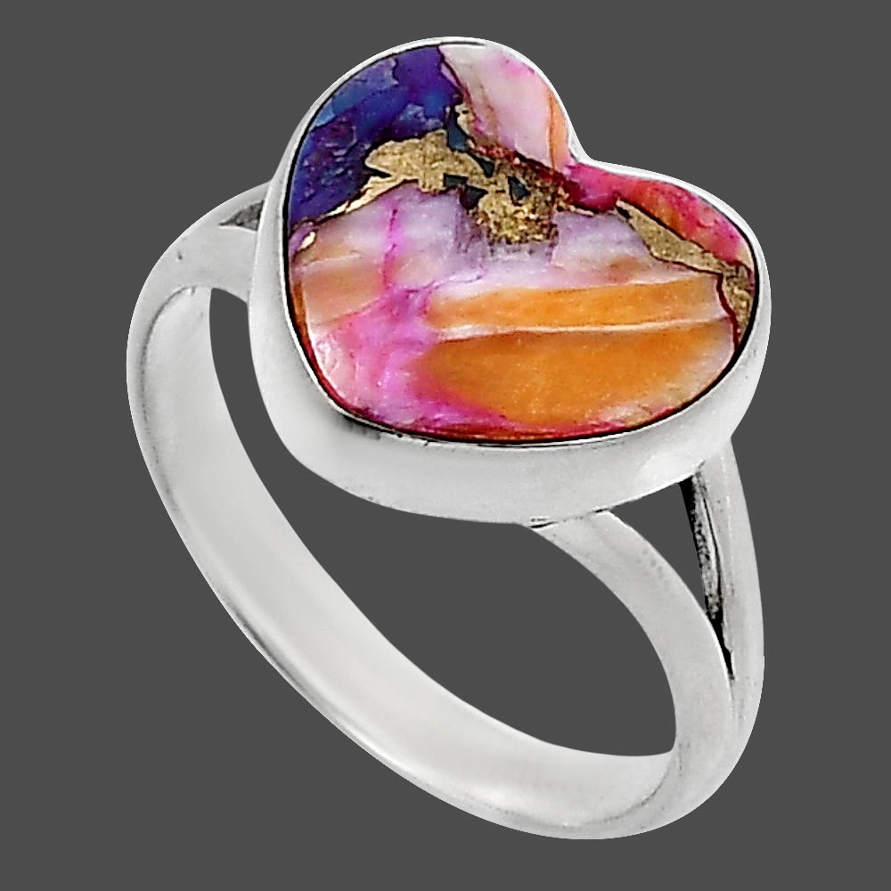 Heart Kingman Orange Dahlia Turquoise 925 Silver Ring s.10 Jewelry R-1073