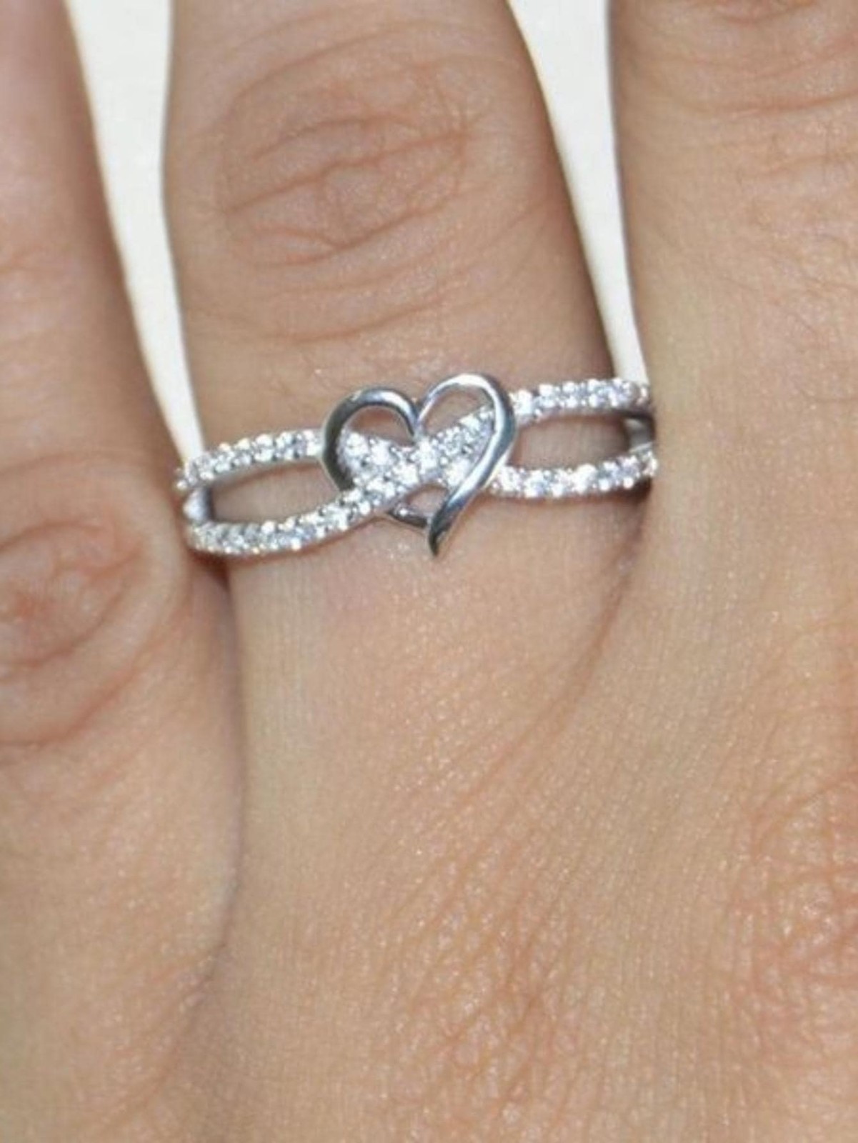 Heart Infinity Ring Rhinestone Crystal Promise Band Elegant Womens Jewelry Gift