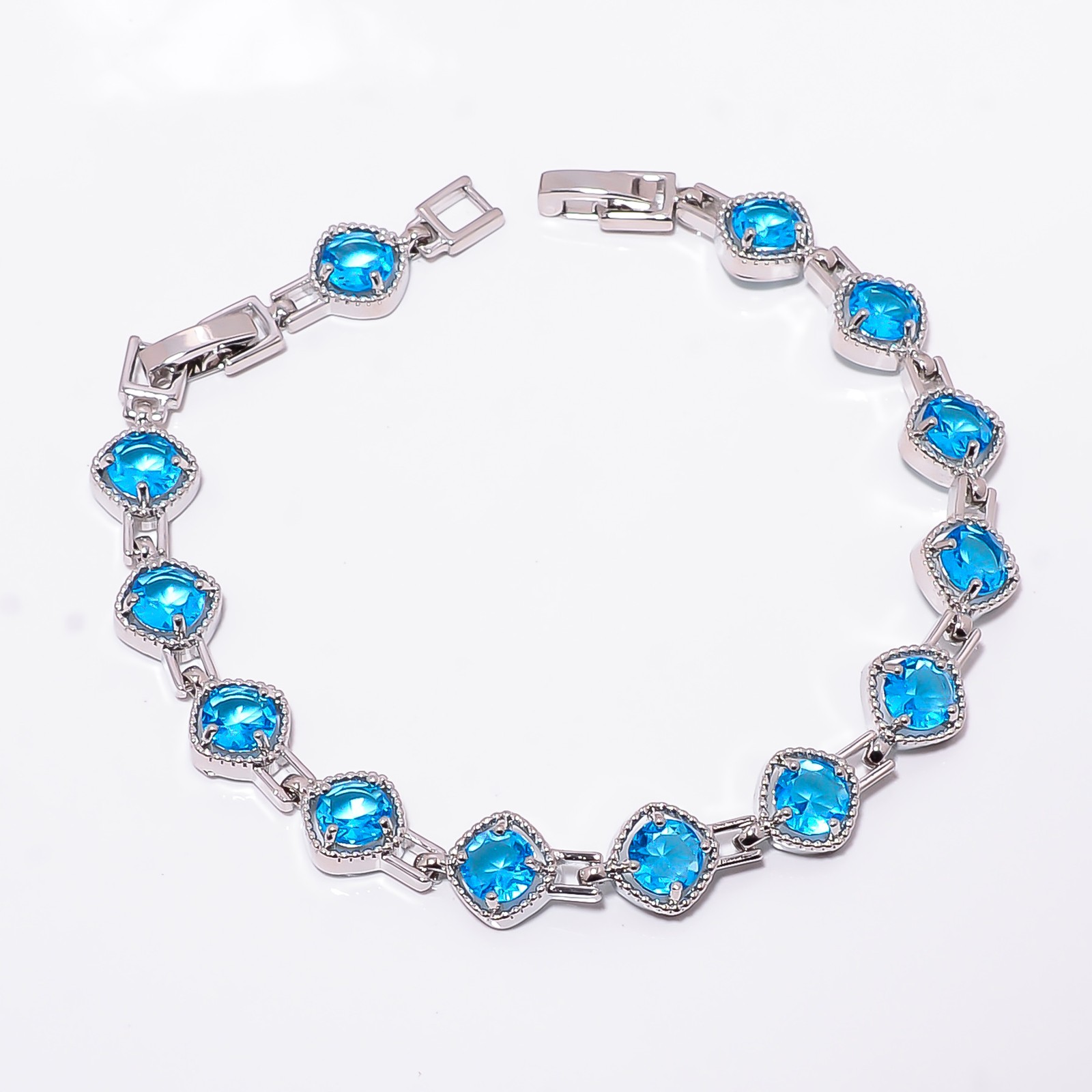 Blue Topaz 925 Sterling Silver Adjustable Bracelet 7-8″ B12735, Gift for her