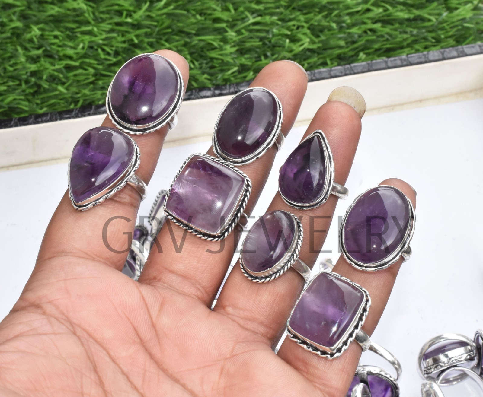 1-500 Pcs Natural Amethyst In Wholesale Gemstone Rings Lot: Silver Plated Whr-9