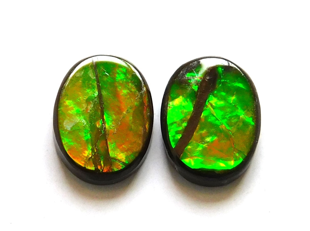 4.65 Cts Natural Ammolite (10.6mm X8.2 mm each) Loose Cabochon Match Pair NG11