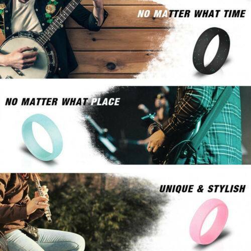 1PC Glitter Silicone Wedding Ring Men Women Band Jewelry Size 4-10 5.7mm Wide