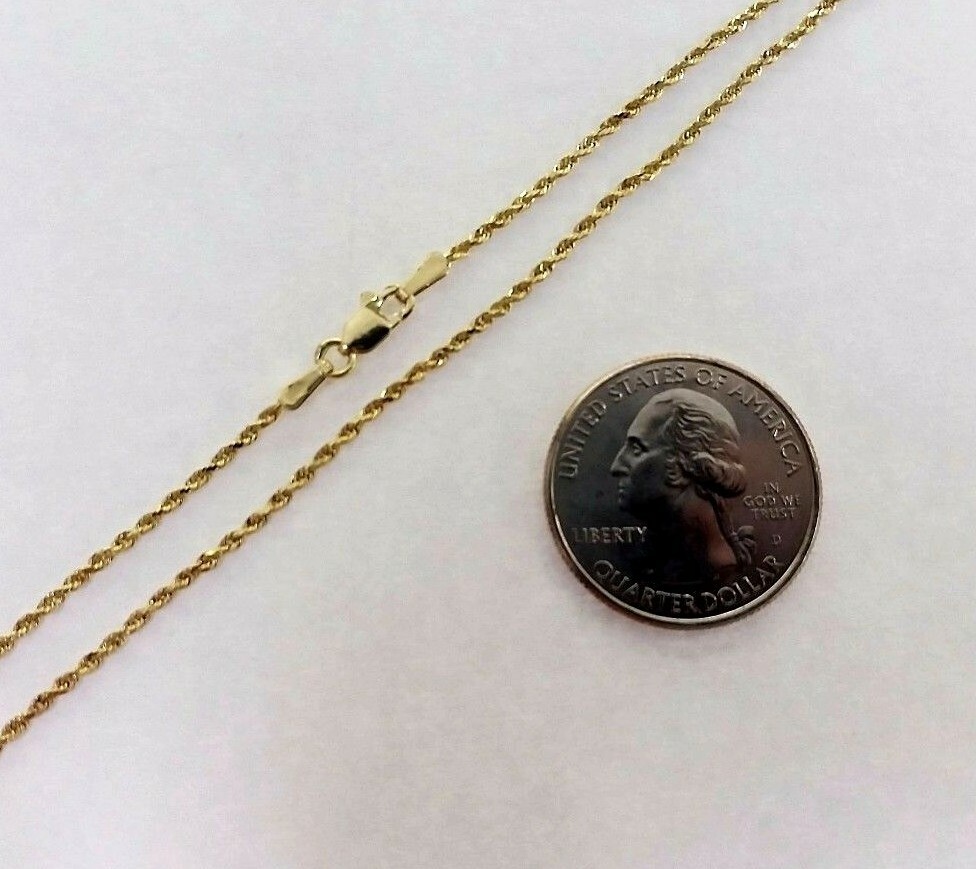 10K Solid Yellow Gold Rope Chain Necklace for Men Women 1.5MM~9MM / 16″~30″