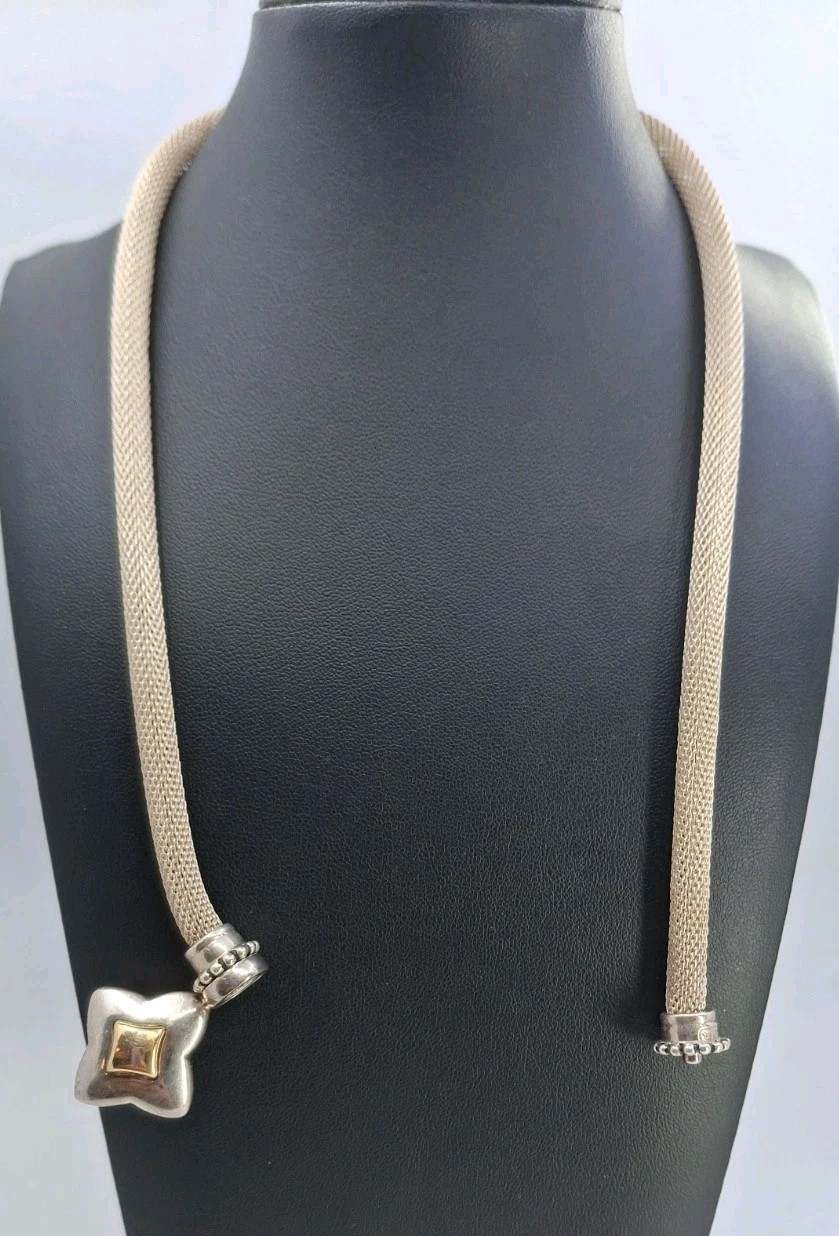 Unique 925 & 14k Joseph Esposito Mesh Snap Pendant Necklace 18.5in