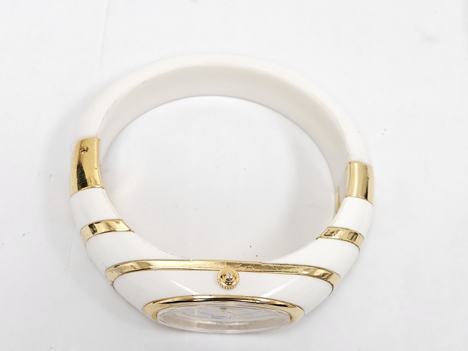 Vintage Lucerne Swiss Mechanical Bangle Watch Gold Tone & White Womens Modern