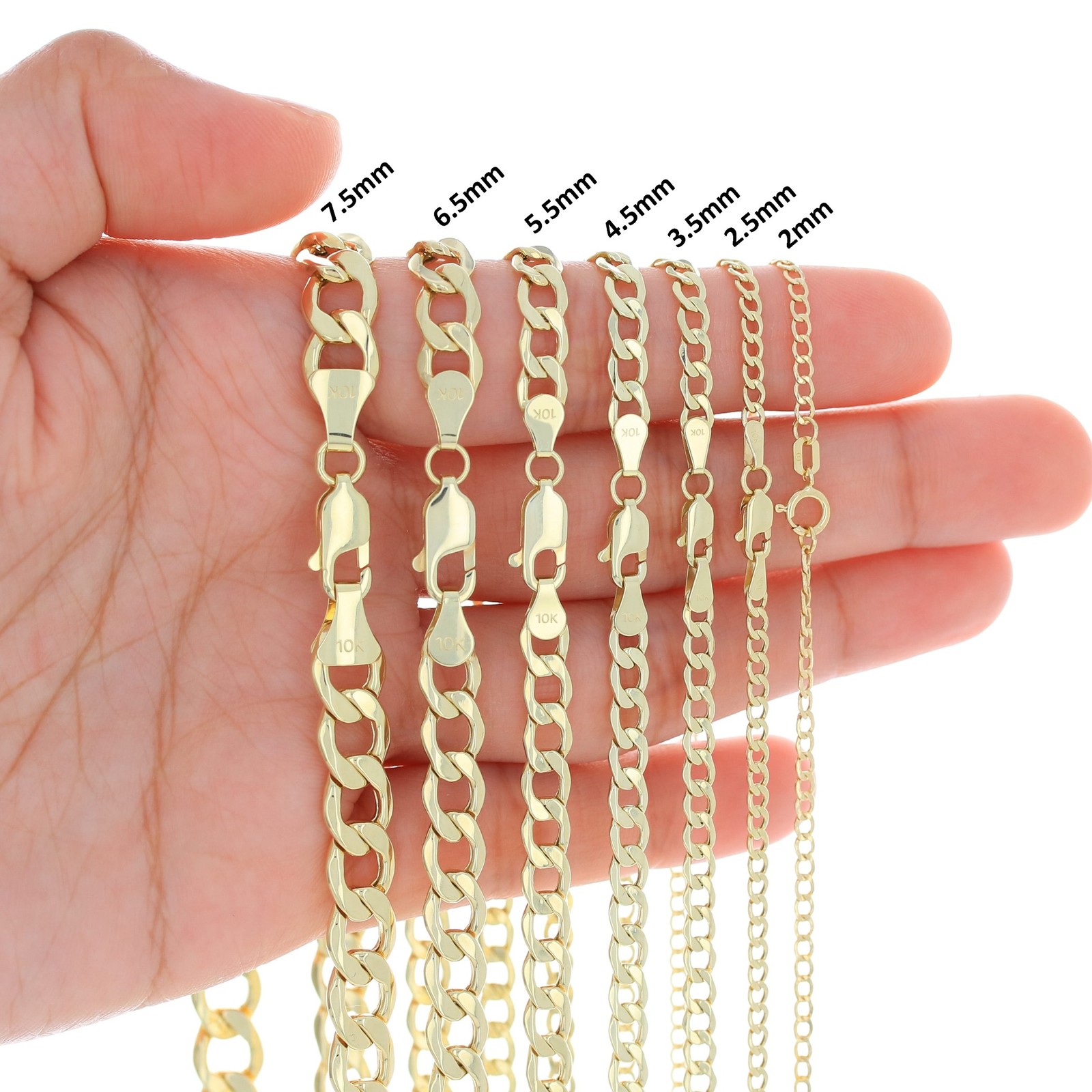 10K Yellow Gold 2.5mm-7.5mm Cuban Curb Link Chain Bracelet Men Womens 7″ 8″ 9″