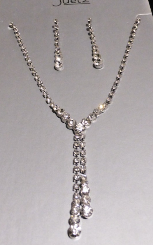 Silver Sparkling Rhinestones Drop Earrings + Chain Necklace Set x35 Job Lot !