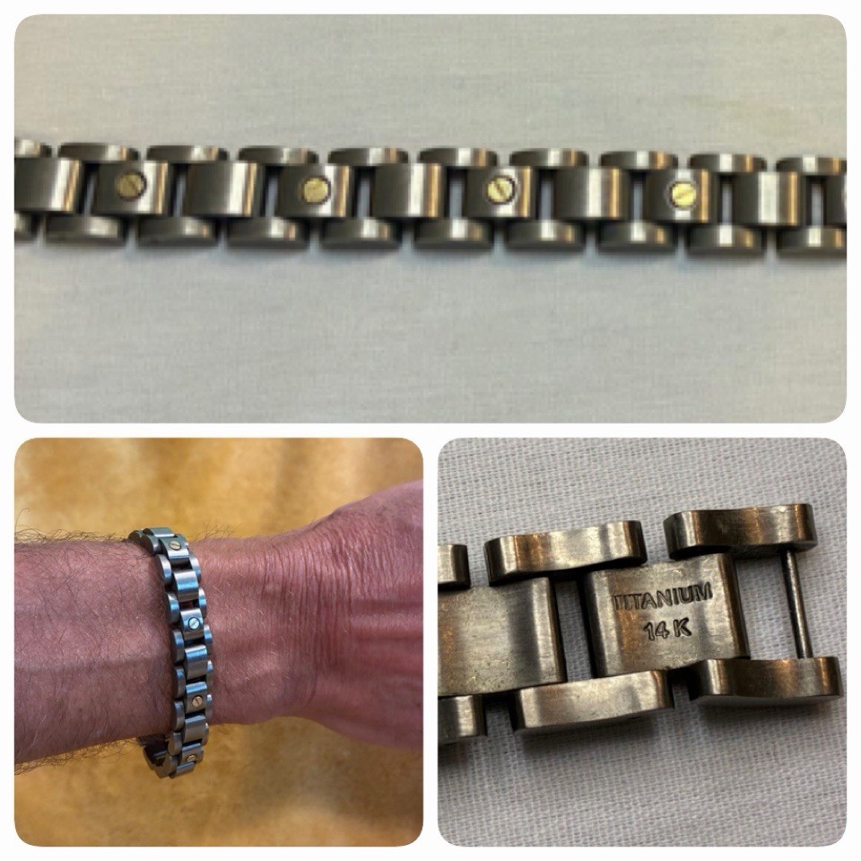 Men’s Titanium w/ 14K Gold Screws & Fold-over Box Clasp 8.25” Bracelet