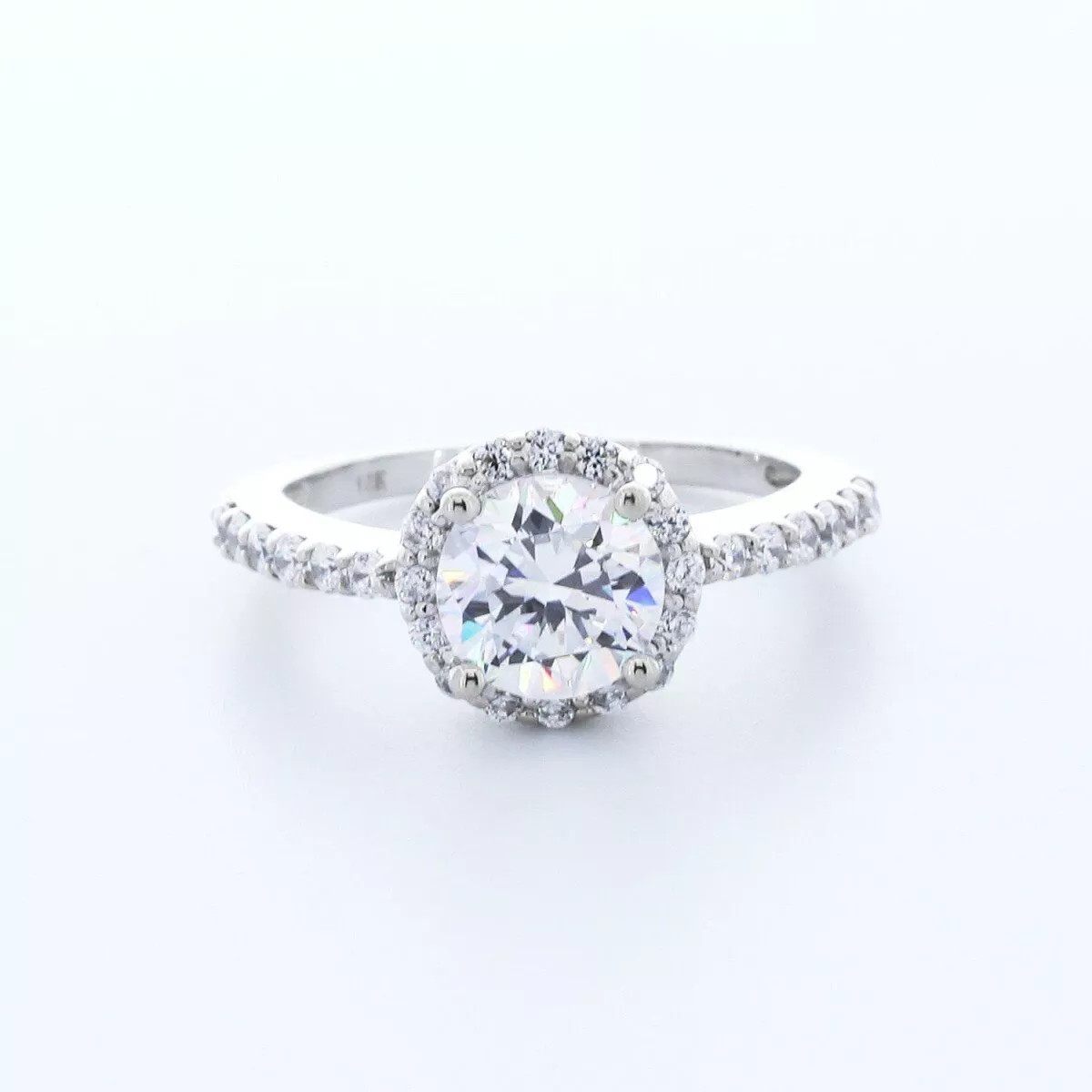 14K Gold Side Stone Engagement Ring Halo 1.89 CT Round Lab-Grown Diamond G VS1