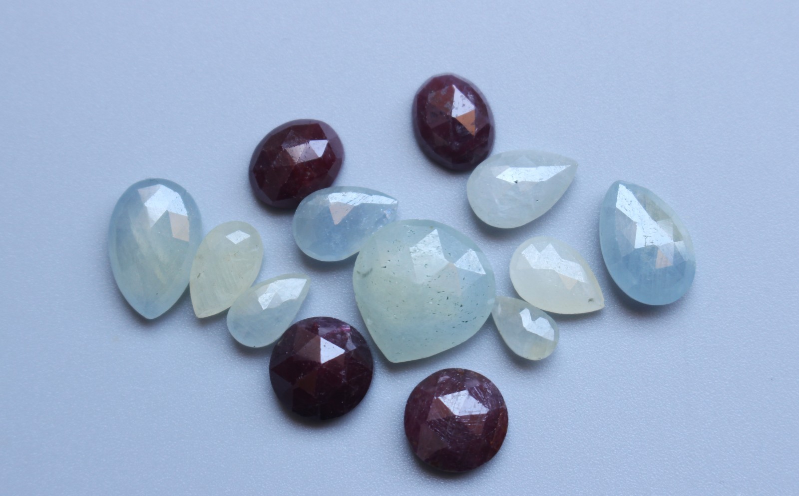 Ct.37.20 Natural Multi Sapphire & Ruby Rose Cut Faceted Cabochon Set Lot 7TO13MM