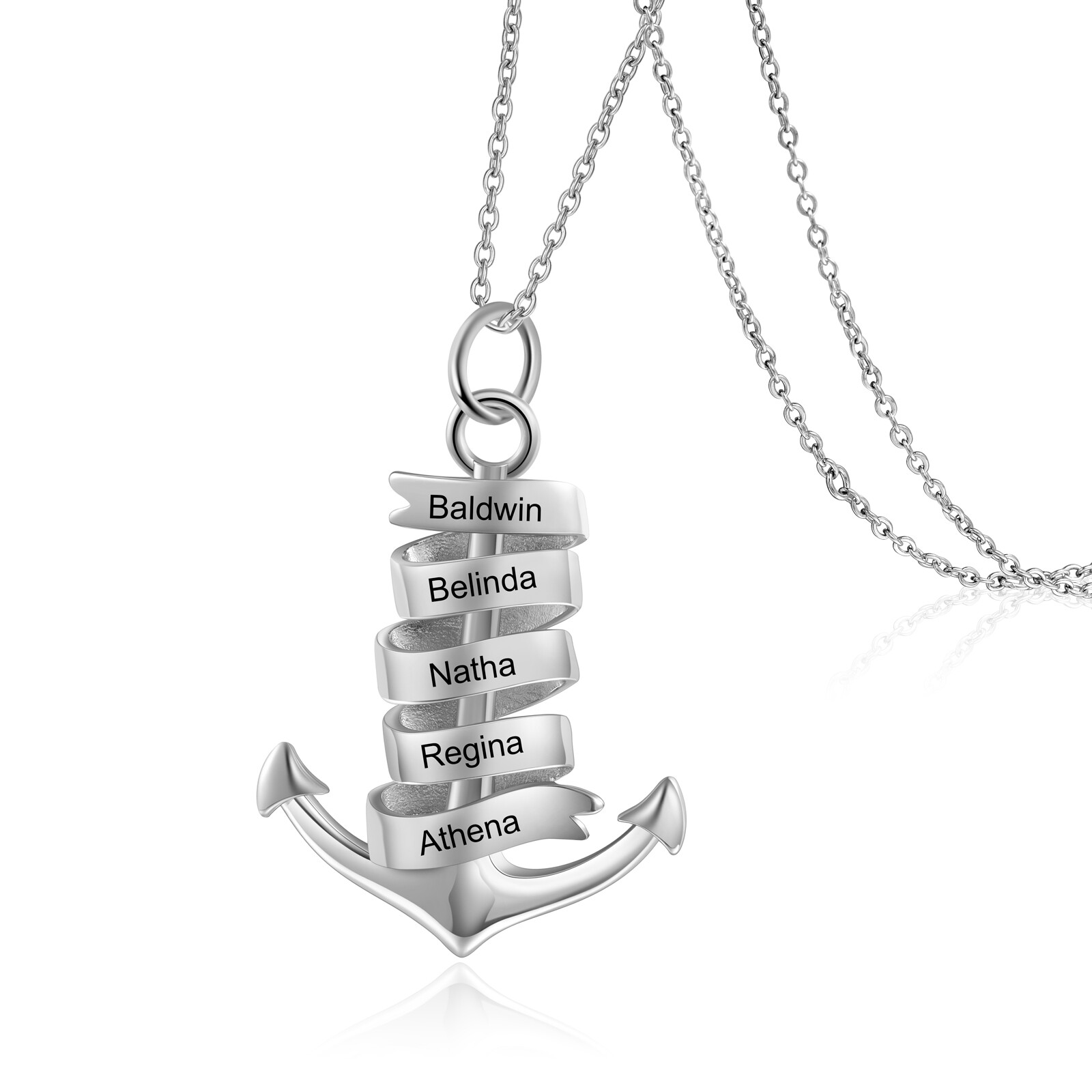 Personalized 5 Engraved Names Mother’s Necklace – Chain and Anchor Design