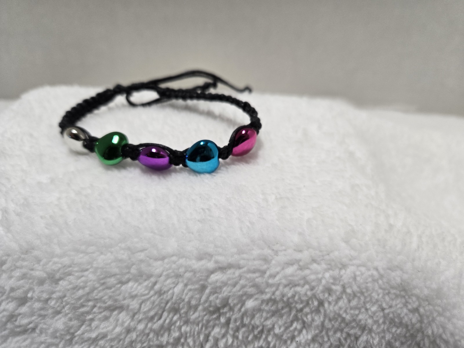 Black Corded Bracelet With Multi-Color Interwoven Heart Accents NWOT