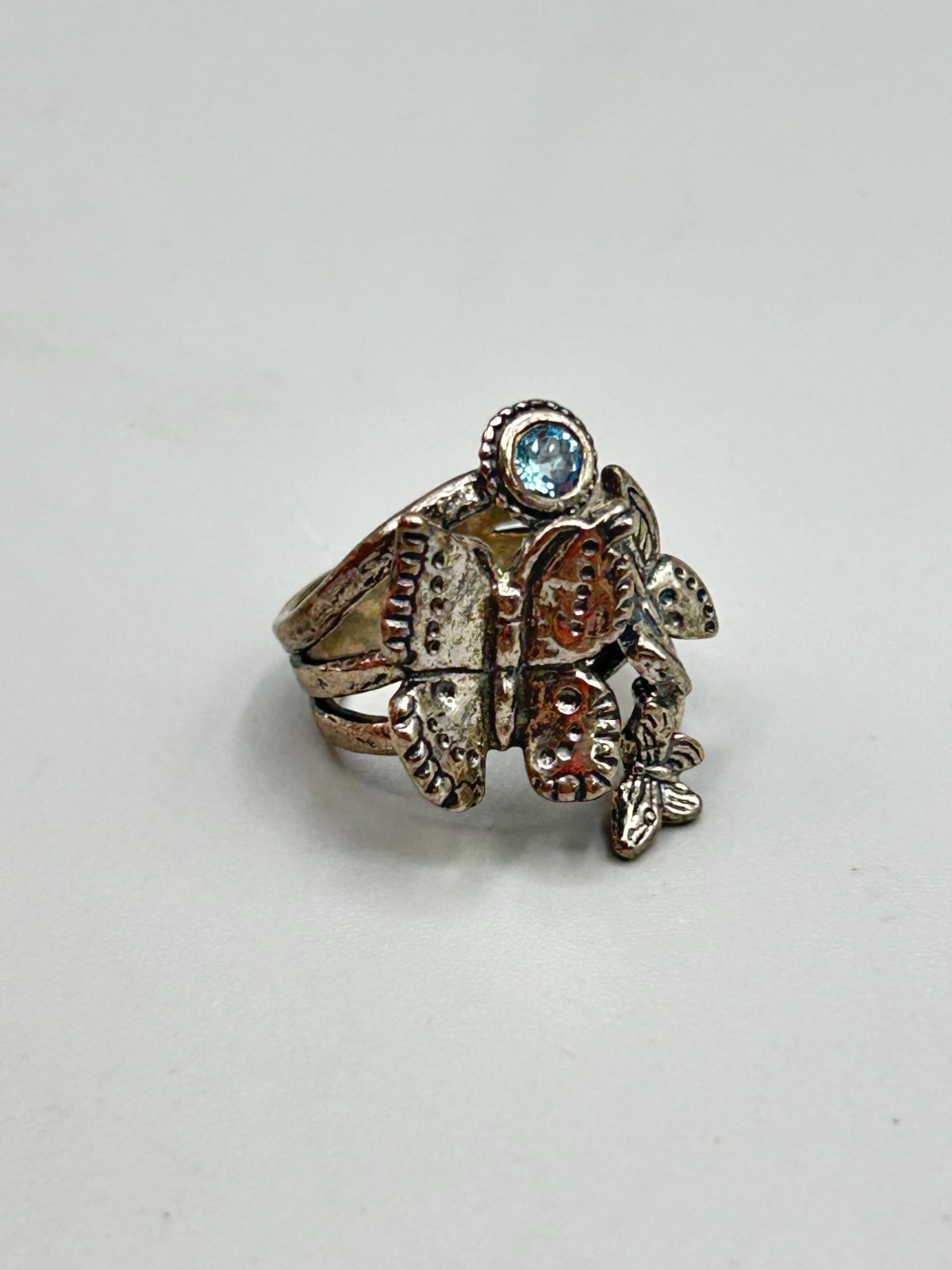Vintage PZ Paz Creations Ring Size 7 Butterfly Blue Topaz Silver 925 Israel