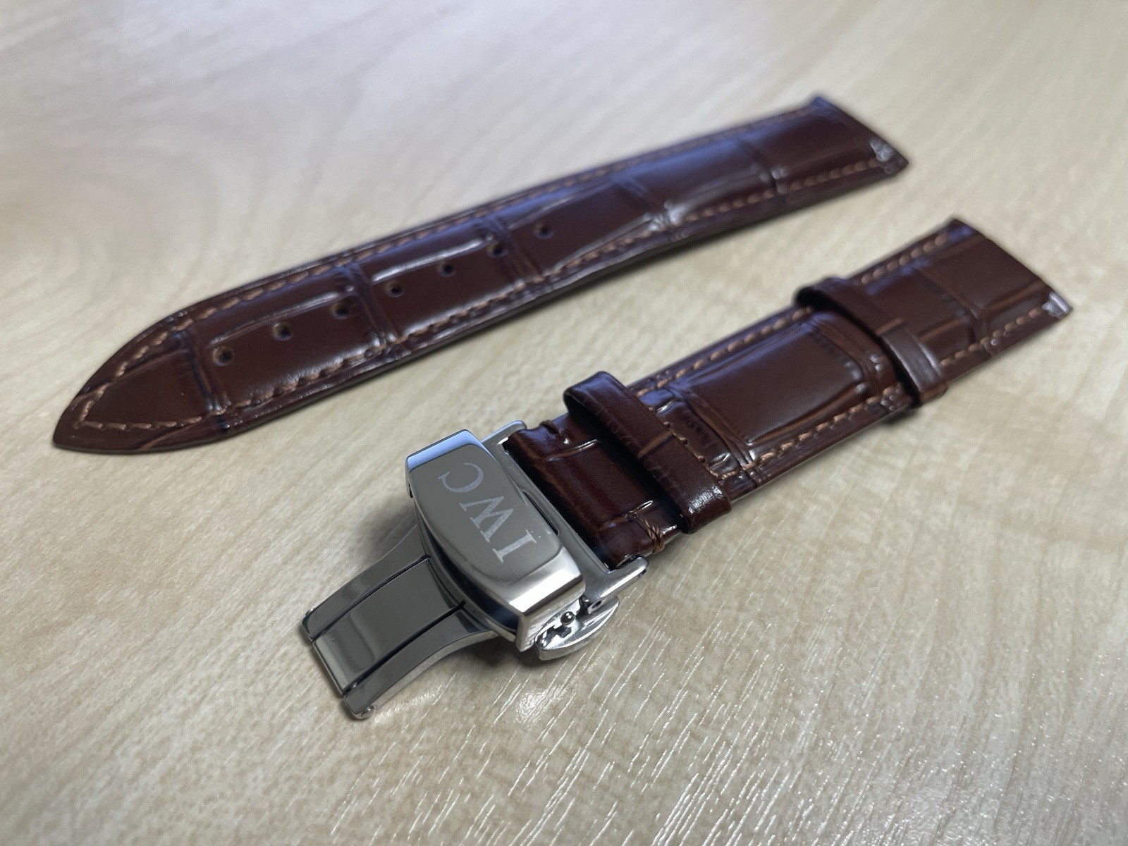 19/20mm IWC Brown Deploy Leather Watch Strap With Deployment push button Clasp