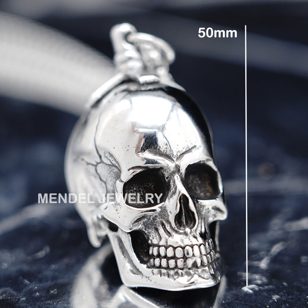 MENDEL Gothic Mens Biker Skull Pendant Necklace Men Stainless Steel Chain Silver