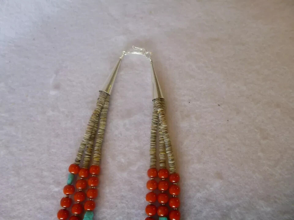 Coral/Turquoise Nuggets Native American Southwestern 925 Multi strand Necklace
