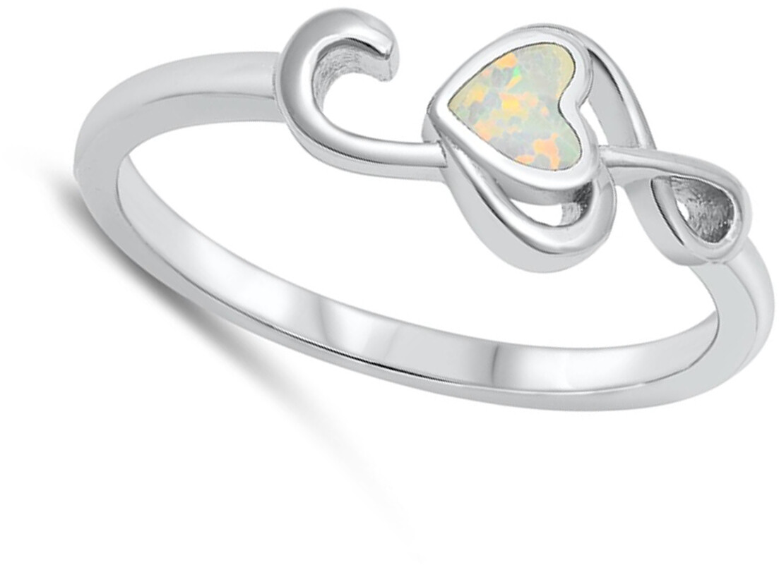 White Lab Opal Heart Treble Clef Music Ring .925 Sterling Silver Band Sizes 5-10