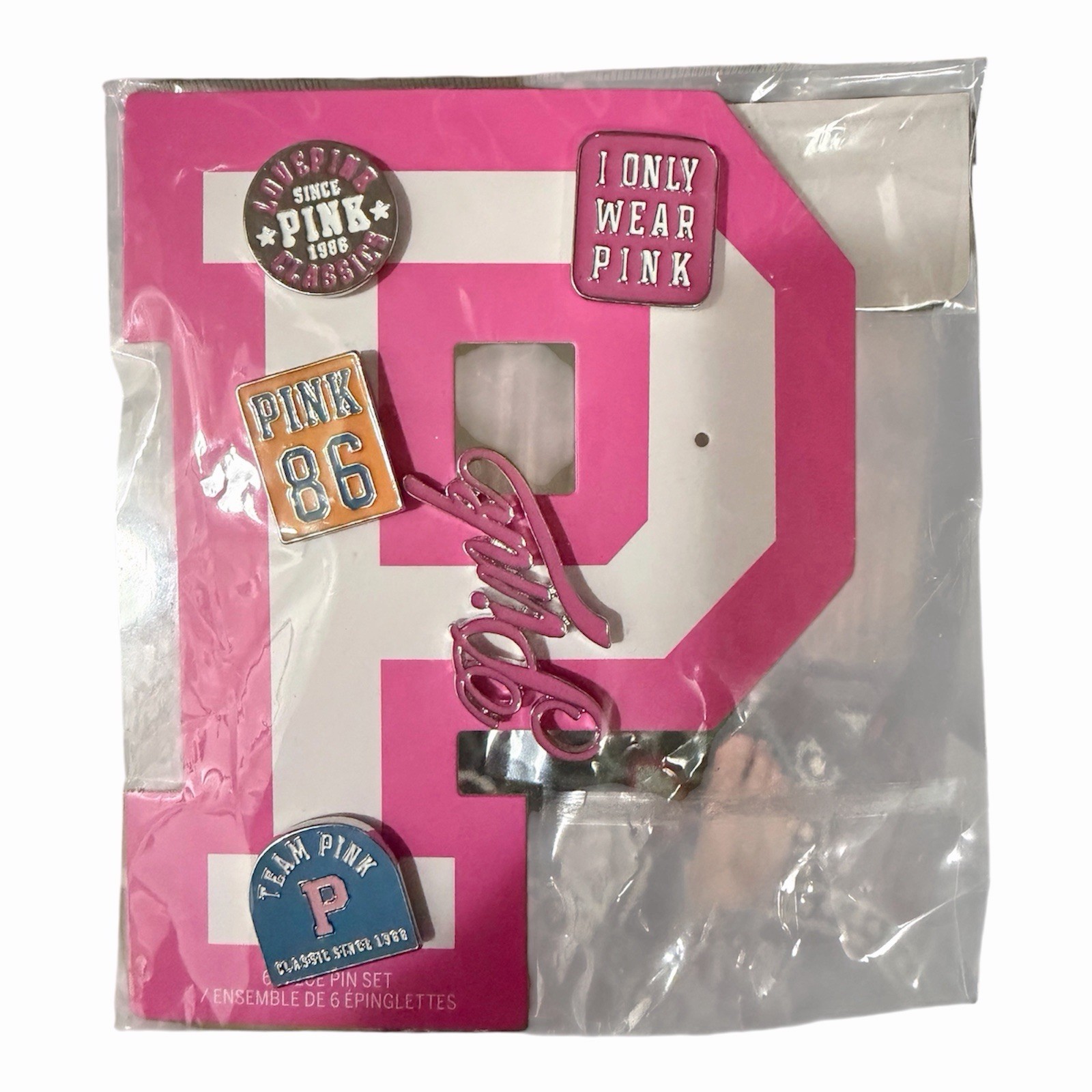 Victoria’s Secret PINK Pin Set Of 6 Pins Pink Dog Signature Logo Collectible New