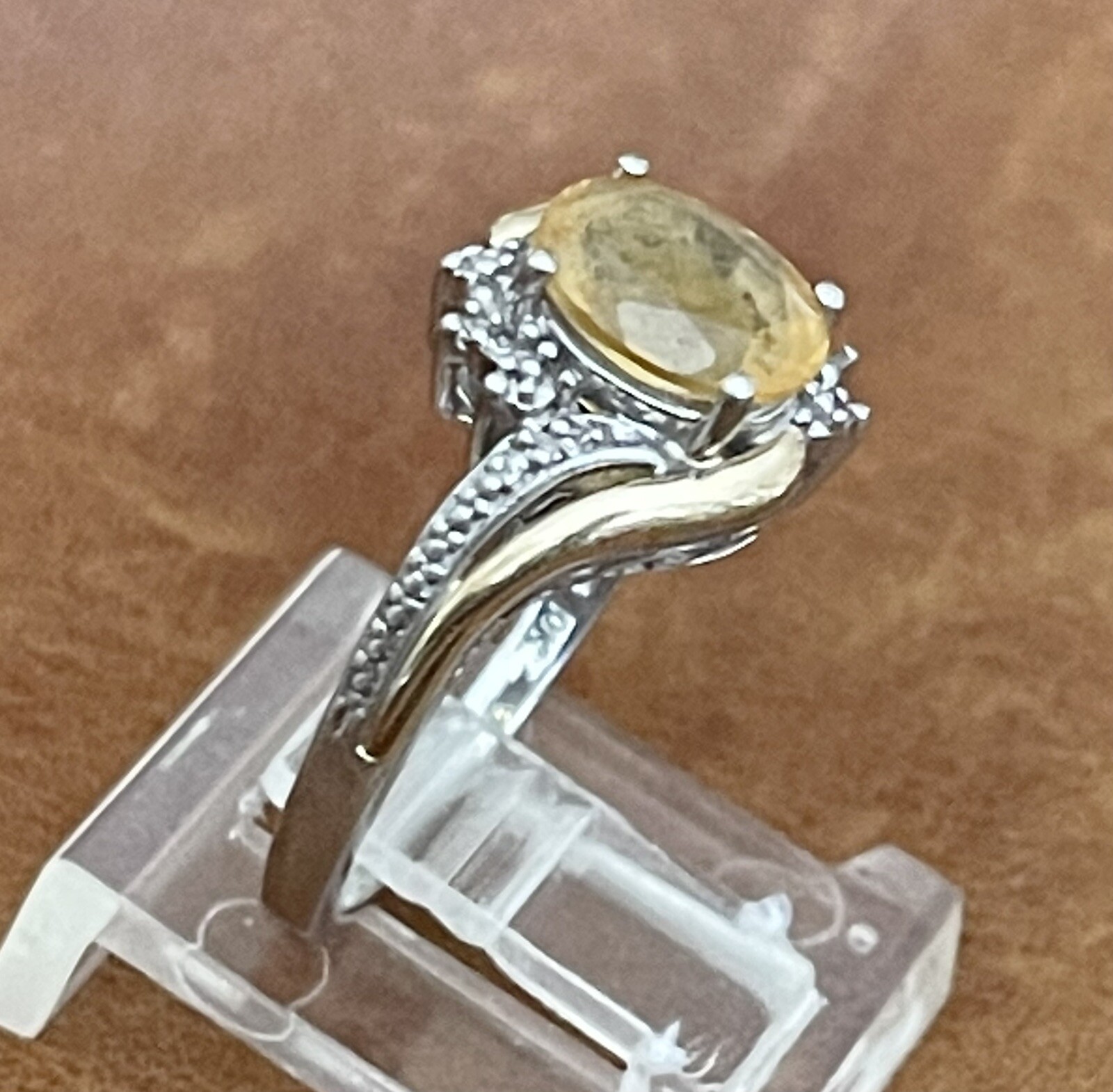 Vintage Alwand Vahan 10K Gold & 925 Sterling Citrine & Diamonds Ring Size 7