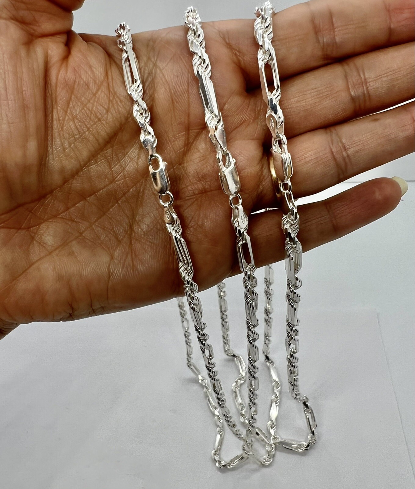 925 Solid Sterling Silver Figarope Chain/Necklace Men’s 4mm, 4.5mm & 5mm Italy