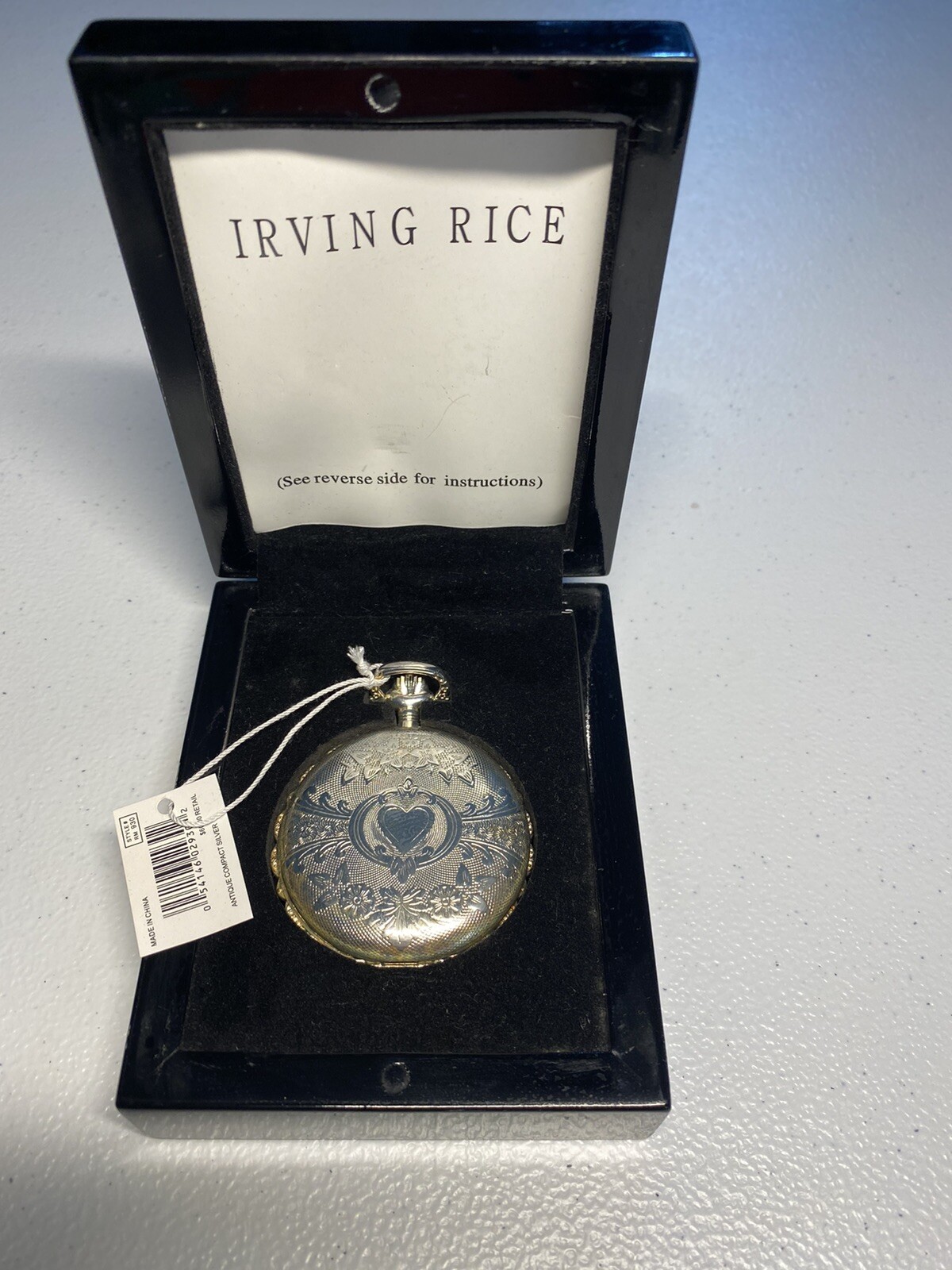 Antique Victorian Style Silver Locket Compact Pendant Necklace Irving Rice