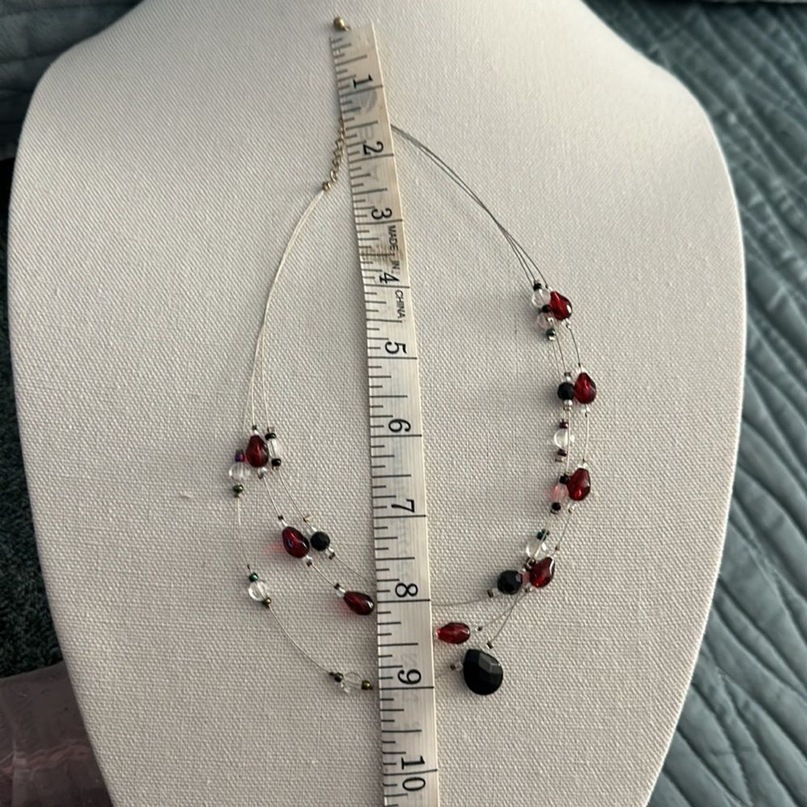 Women 19 inches long Necklace with black and burgundy and crystal clear stones