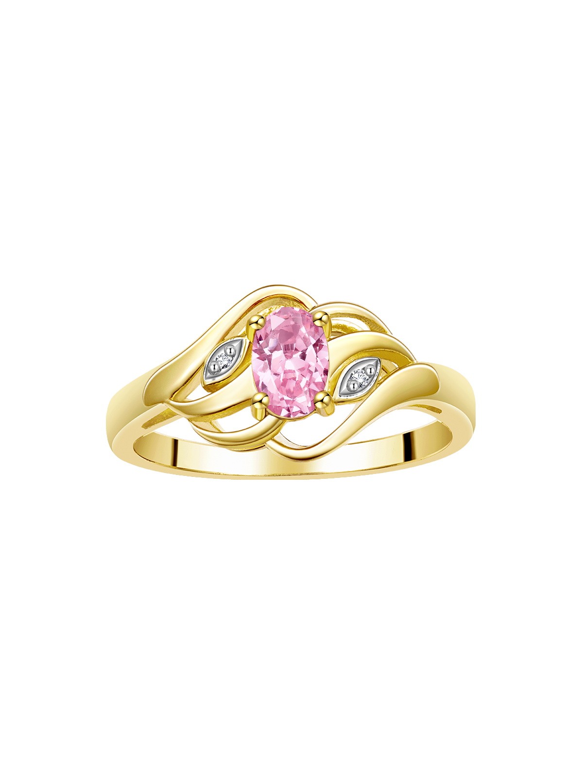 RYLOS YELLOW GOLD PLATED SILVER PINK ICE & DIAMOND BIRTHSTONE RING SIZE 5-10