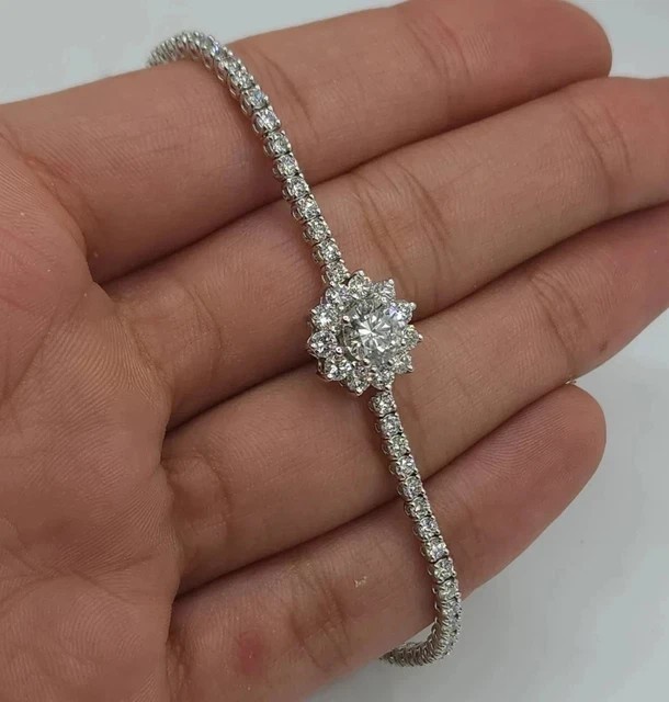 13 Ctw Round Cut Created Diamond Tennis Bracelet 14K White Gold Plated 7.5 Inch