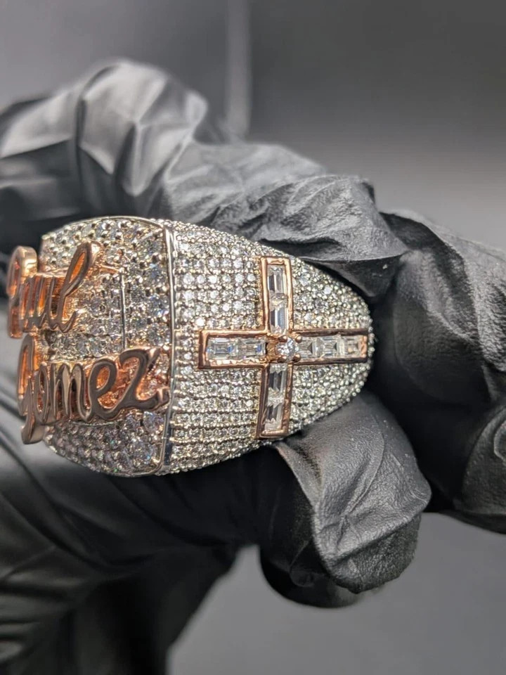 Custom Name Ring Lab Created Diamond Iced Hip Hop Style 14k Two Tone Gold Plated