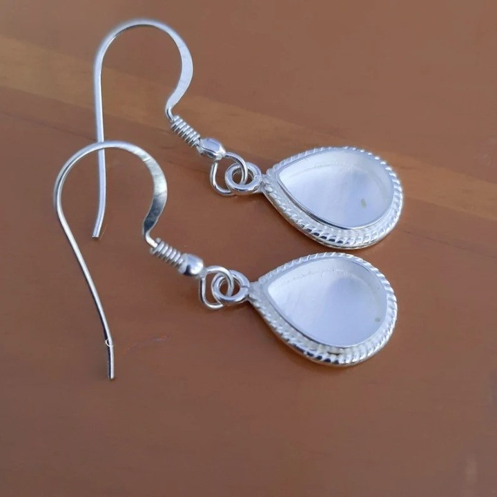 925 Sterling Silver 5x7mm Pear Rope Bezel Hook Earrings DIY Jewelry Setting