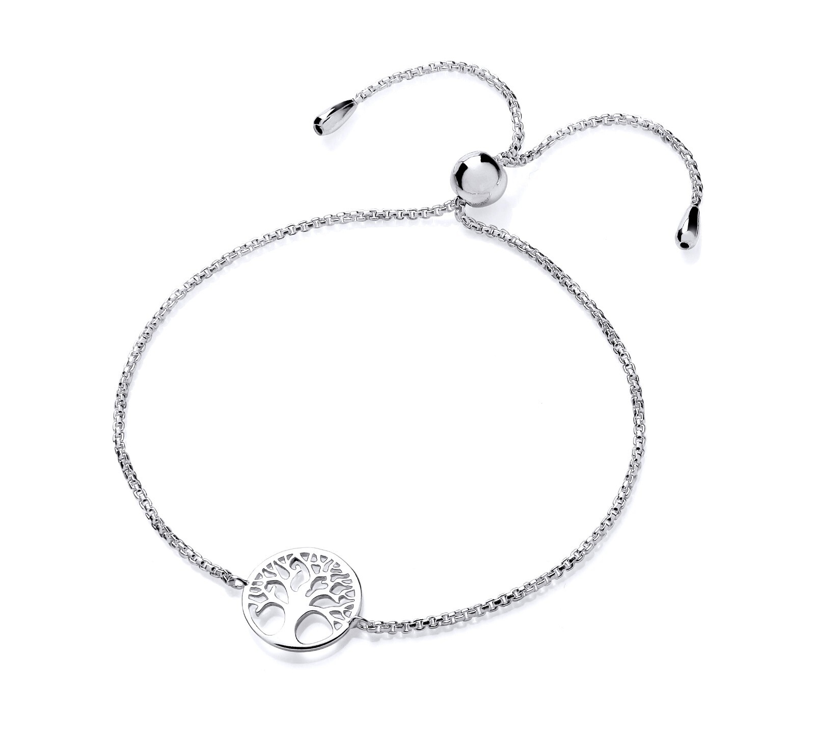 925 Sterling Silver TREE OF LIFE Adjustable Drawstring Slider Ladies Bracelet
