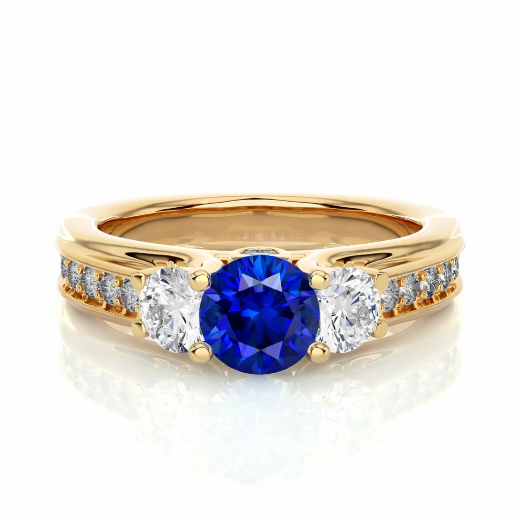 2.80 Ct Round Cut Natural Sapphire & Diamond Propose Ring 14K Yellow Gold Size 8