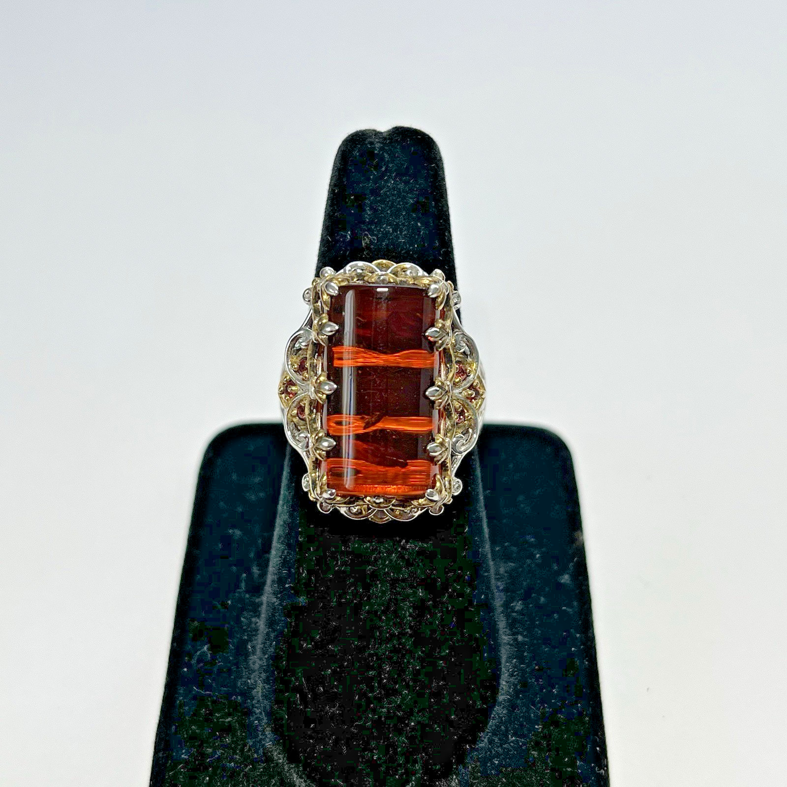 Gems en Vogue Valitutti 925 Sterling Silver Gold Accent Amber Ring Size 10