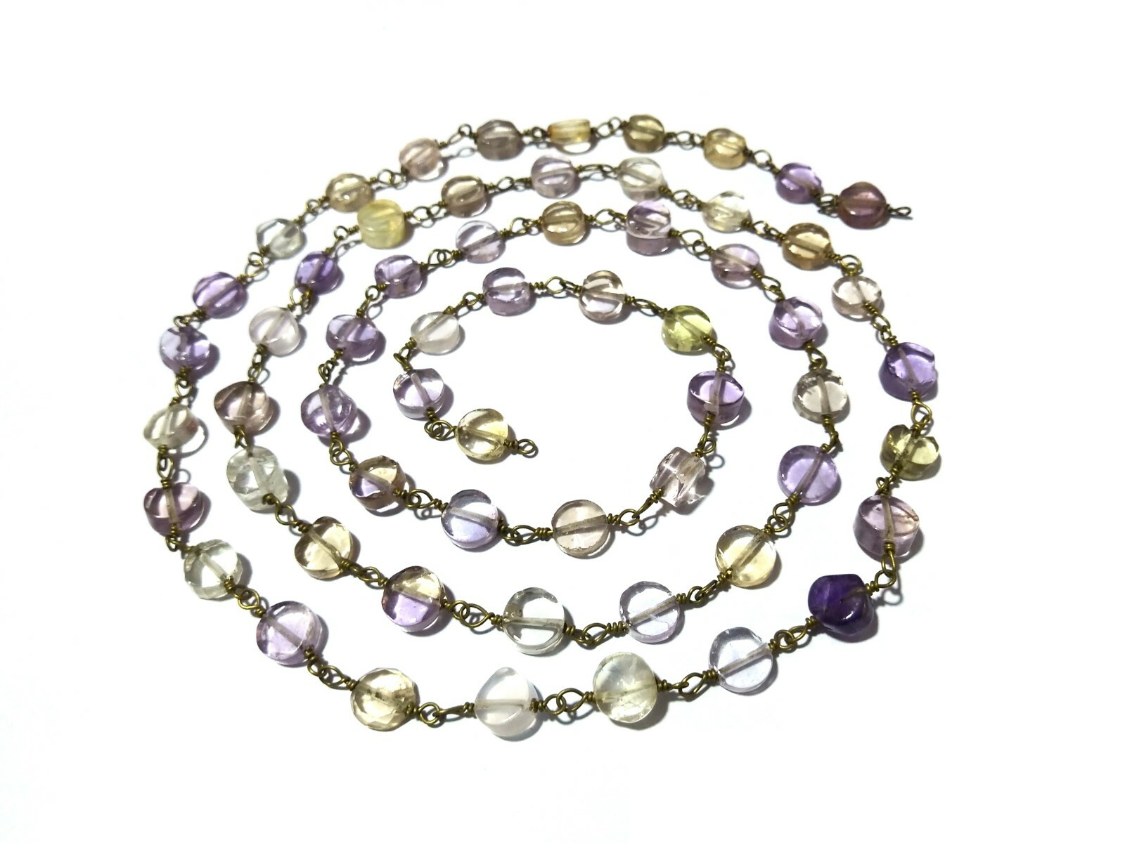 Ametrine Coin 5-7mm Rosary Beaded Chain 24k Gold Plated Wire 10 Feet Natural
