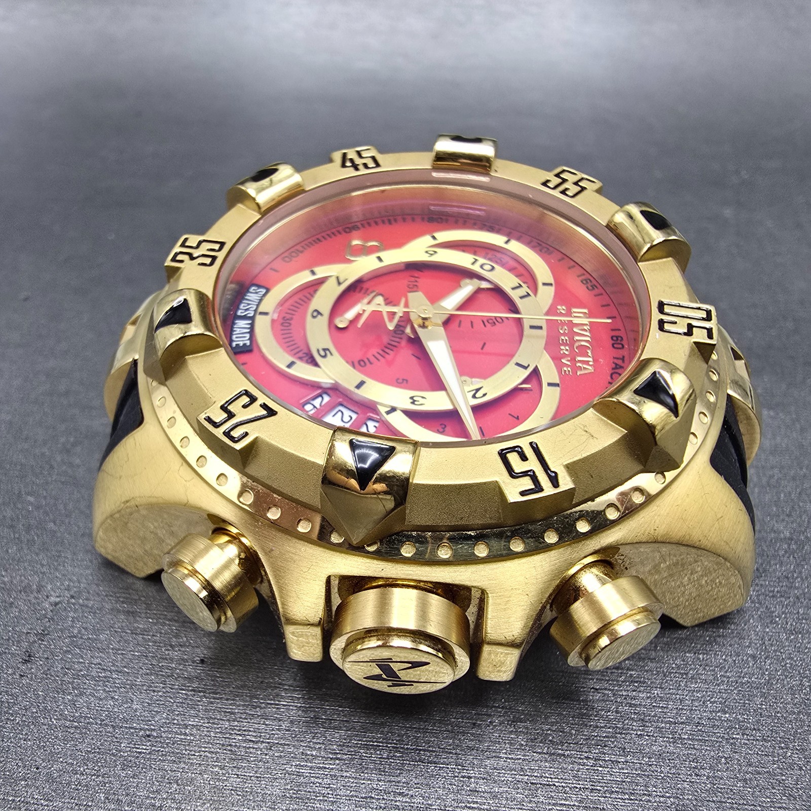 Invicta Reserve Chronograph Dive Watch Men 52mm Red Dial Gold Tone 6972 New Batt