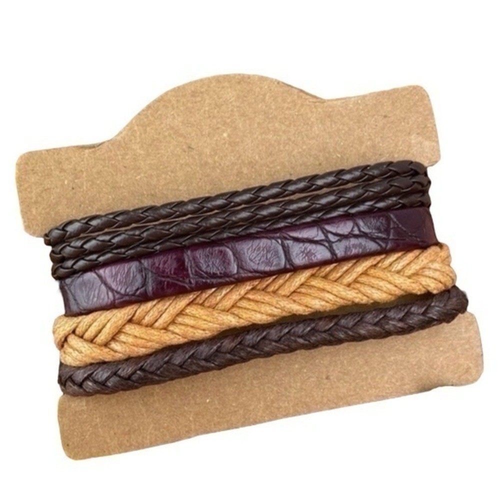 Mens Bracelets Bundle 4 Piece Adjustable Size Faux Leather and Hemp Bracelets
