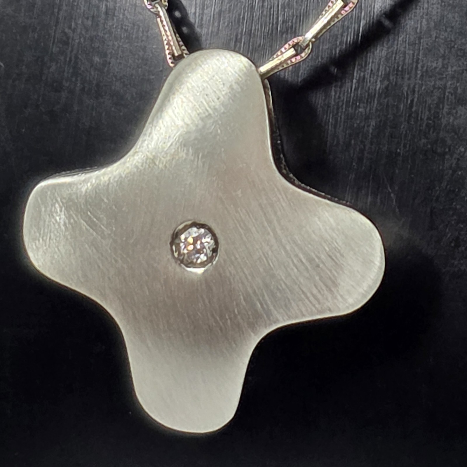 Italian 925 Sterling Silver Floral Necklace & Earrings Set Satin Brushed Modern