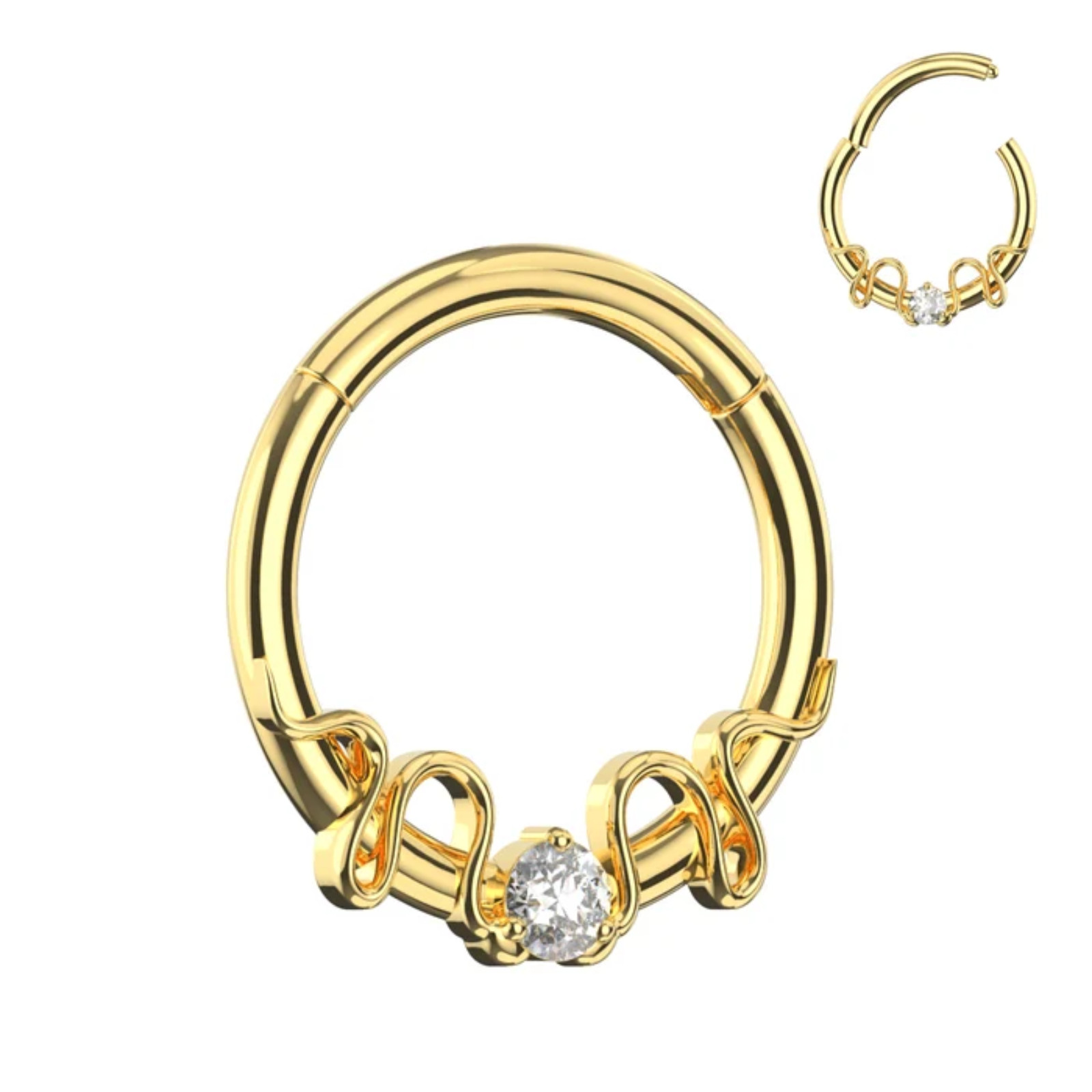 316L Surgical Steel Round CZ Duo Snake Hinged Segment Clicker Nose Septum Ring