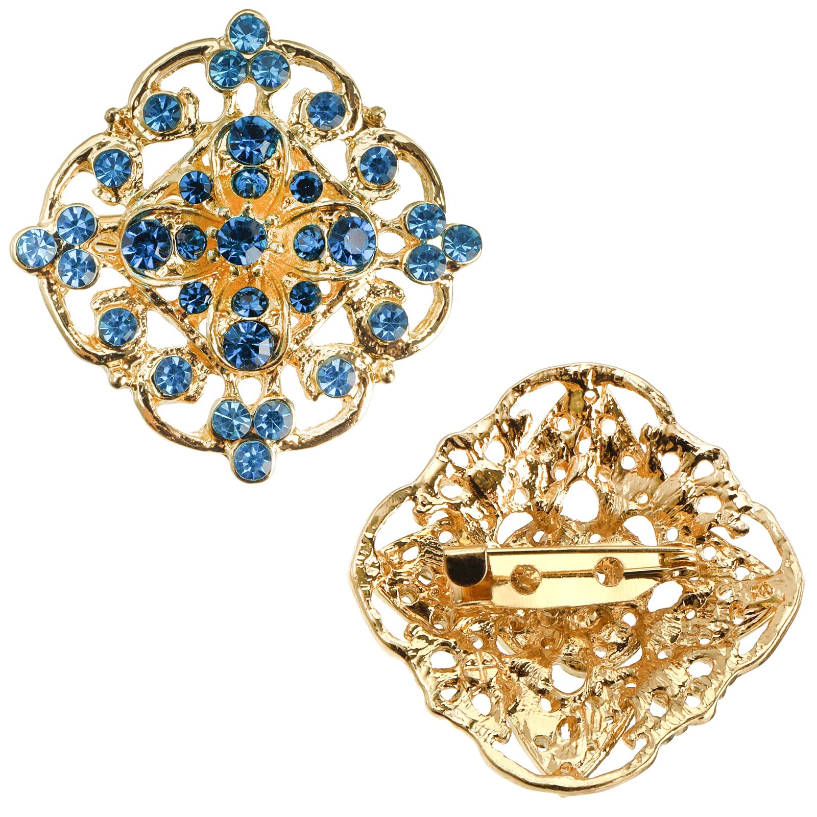 24pcs Lot Rhinestone Flower Brooches Pin Set antique gold