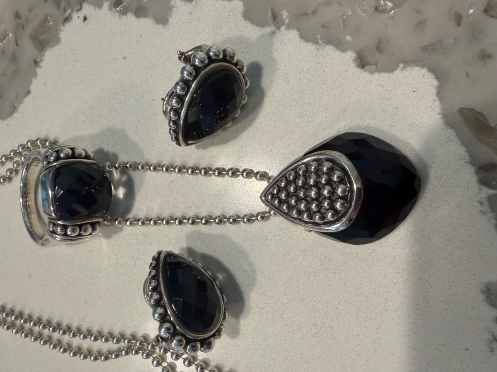 Lagos Maya Faceted Onyx 925 Silver Ring Size 8.5 excellent condition