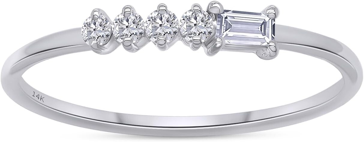1/8 Ct Baguette & Round Diamond Engagement Promise Ring 14K Solid Gold Lab Grown