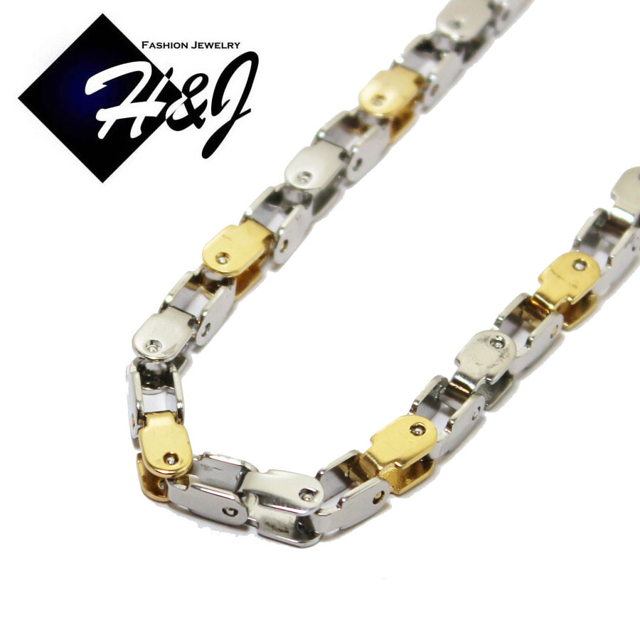 24″MEN’s Stainless Steel 5mm Silver/Gold Plated Box Bike Link Necklace Bracelet