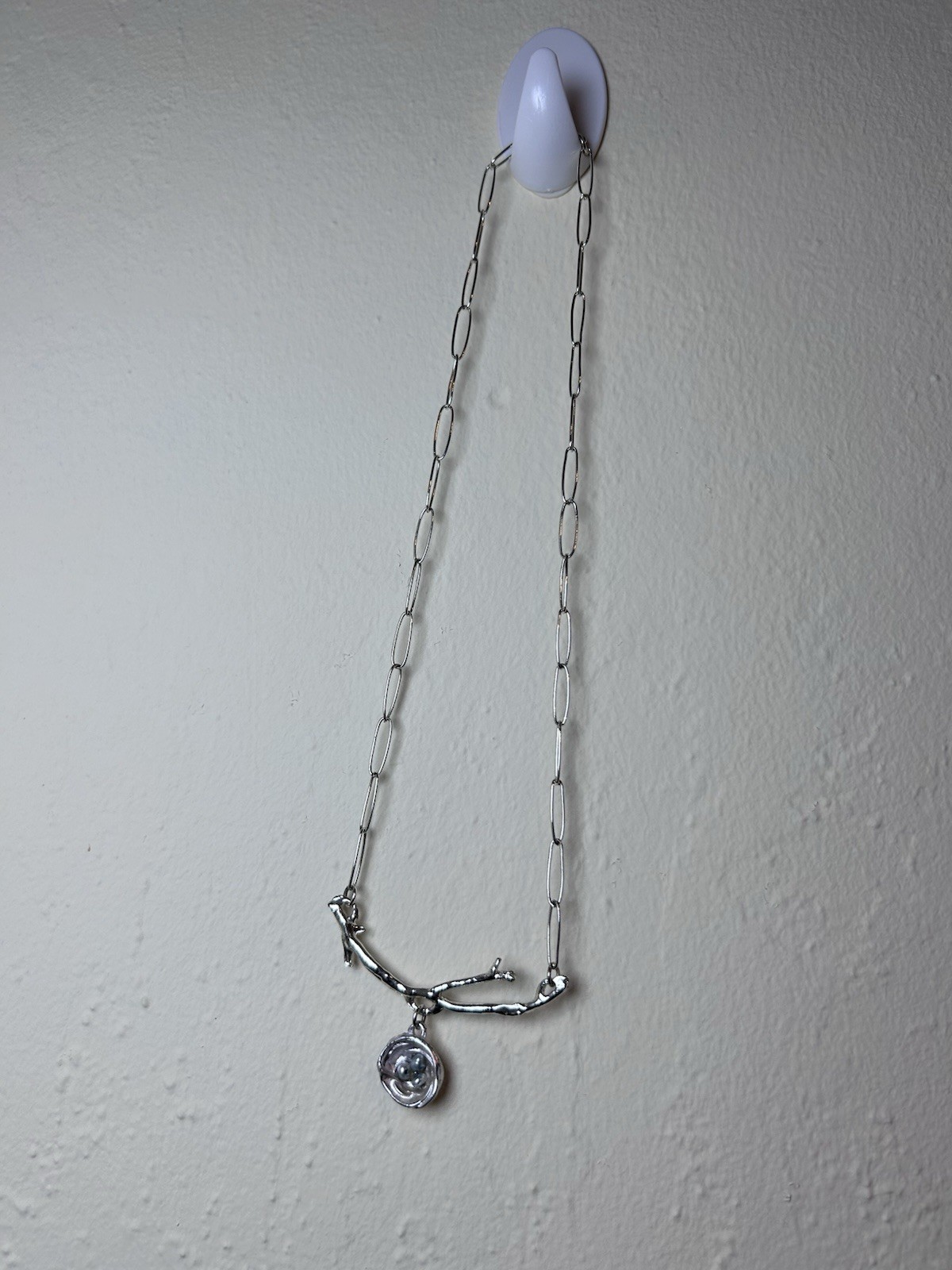 Alise Sheehan Signed Silver-look Paperclip Chain Necklace Bird Nest Pendant