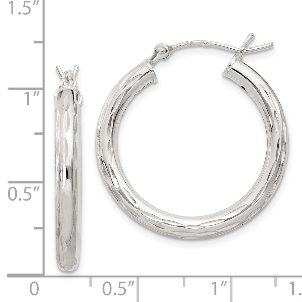 3mm, Satin Polished D/C Sterling Silver Hoops – 25mm (1 Inch)