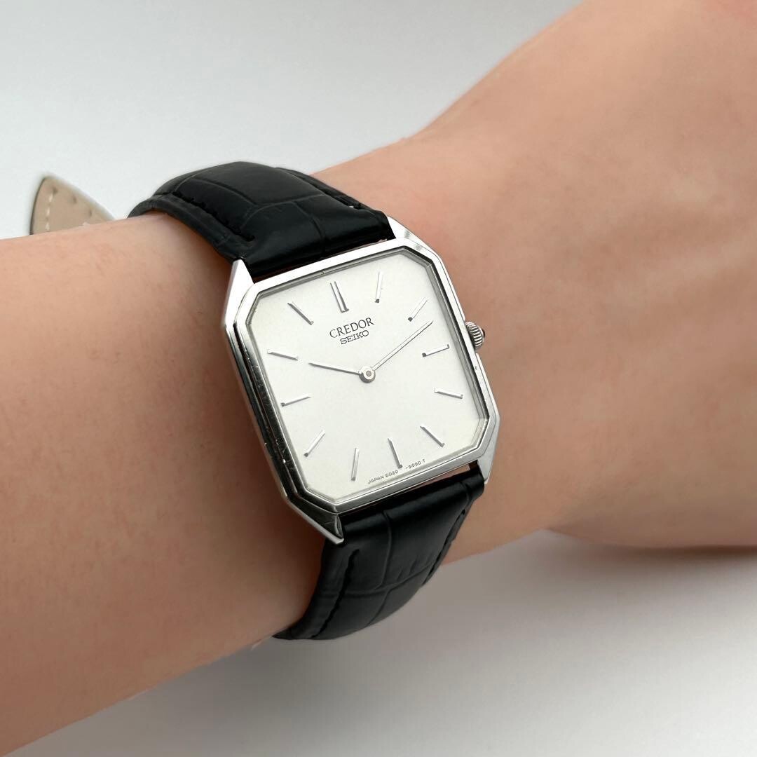 SEIKO Credor 6020-5090 Vintage Quartz Dress Watch Square White Dial 1989 Japan