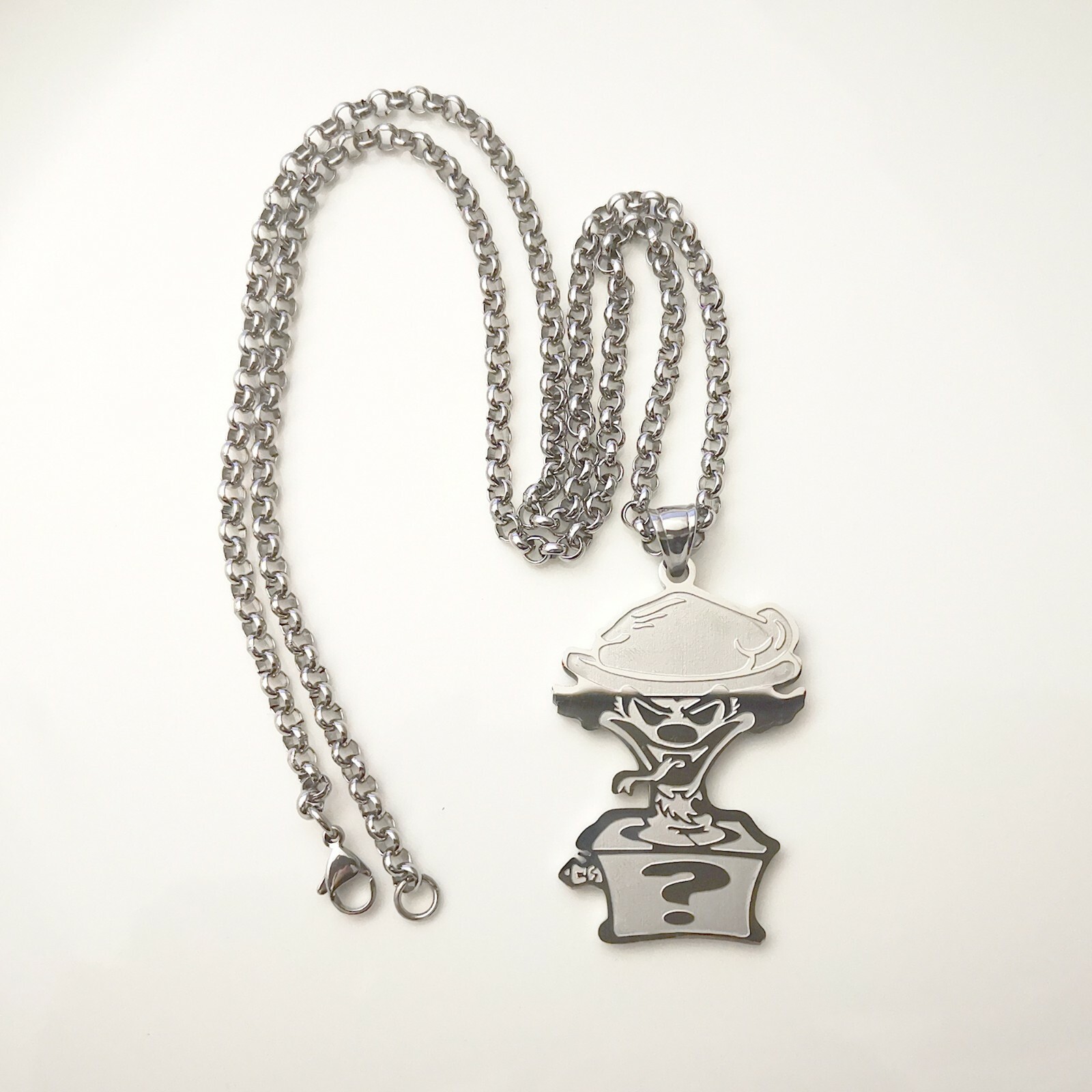 Polished Riddlebox Juggalo Necklace Stainless Steel ICP Pendant Rolo Chain 24”