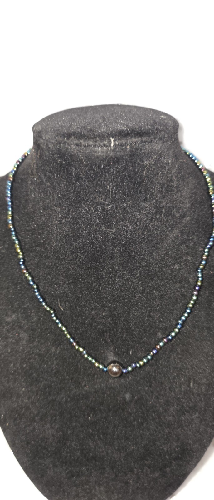 Blue Green & Black Beaded Necklace Round Pendant Bead Ball/Bead Chain